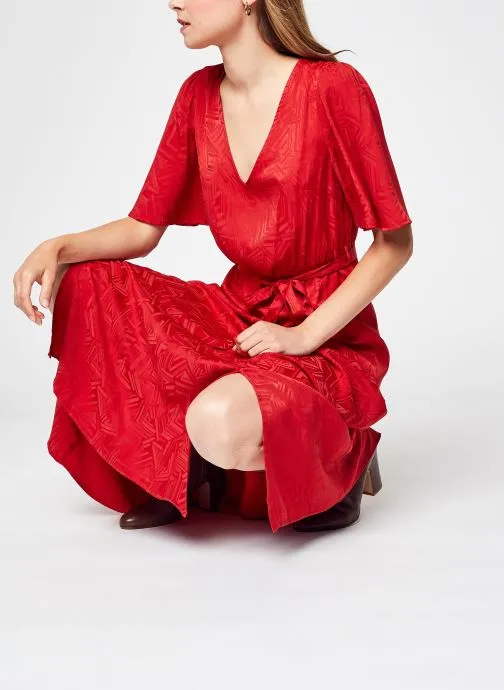      VILA VIMIEL VNECK  2/4 ANCLE DRESS/C21  ROOD   