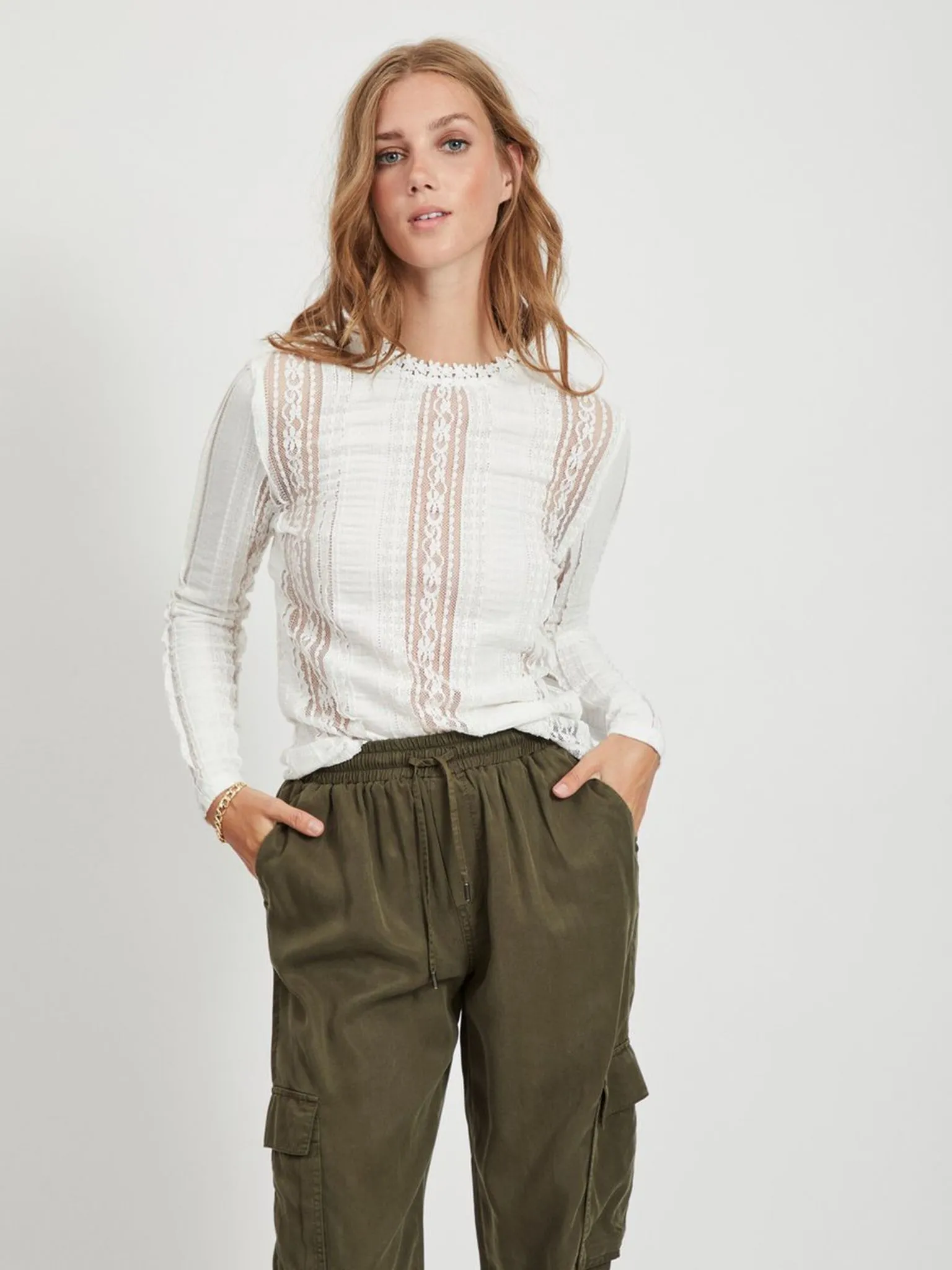 VILA VIOPSA L/S LACE TOP/DES CLOUD DANCER